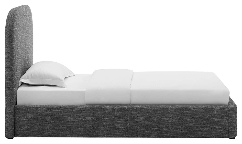 Keynote Upholstered Fabric Curved Twin Platform Bed, Heathered Weave Slate