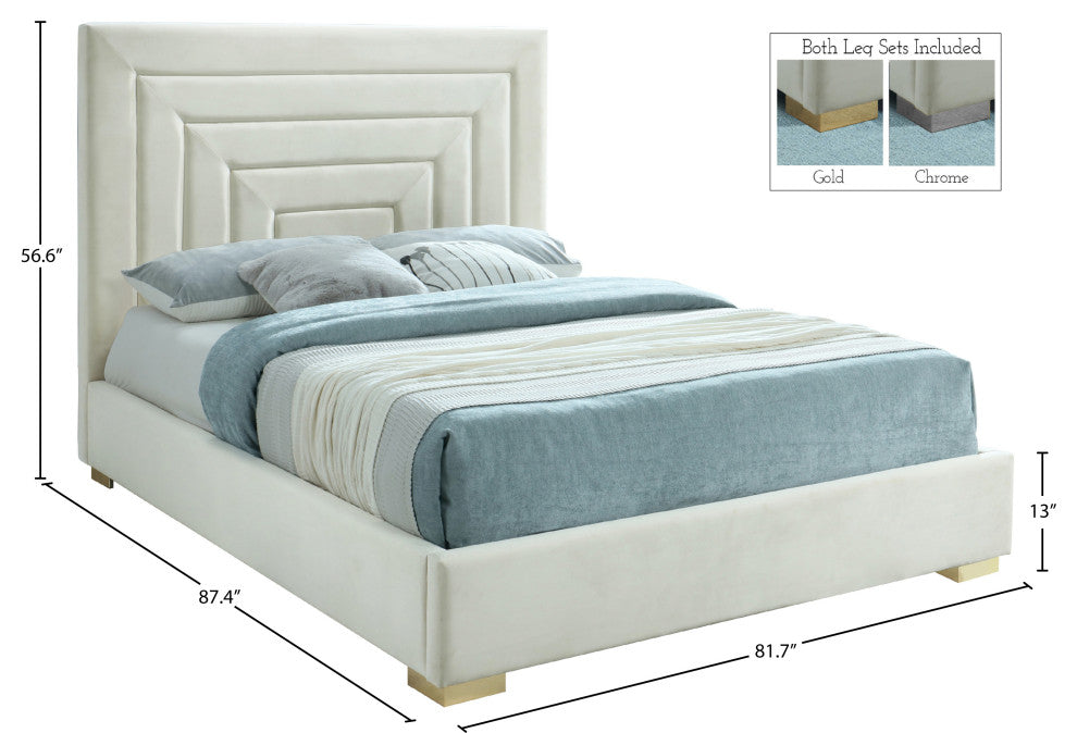 Nora Velvet Upholstered Bed, Cream, King