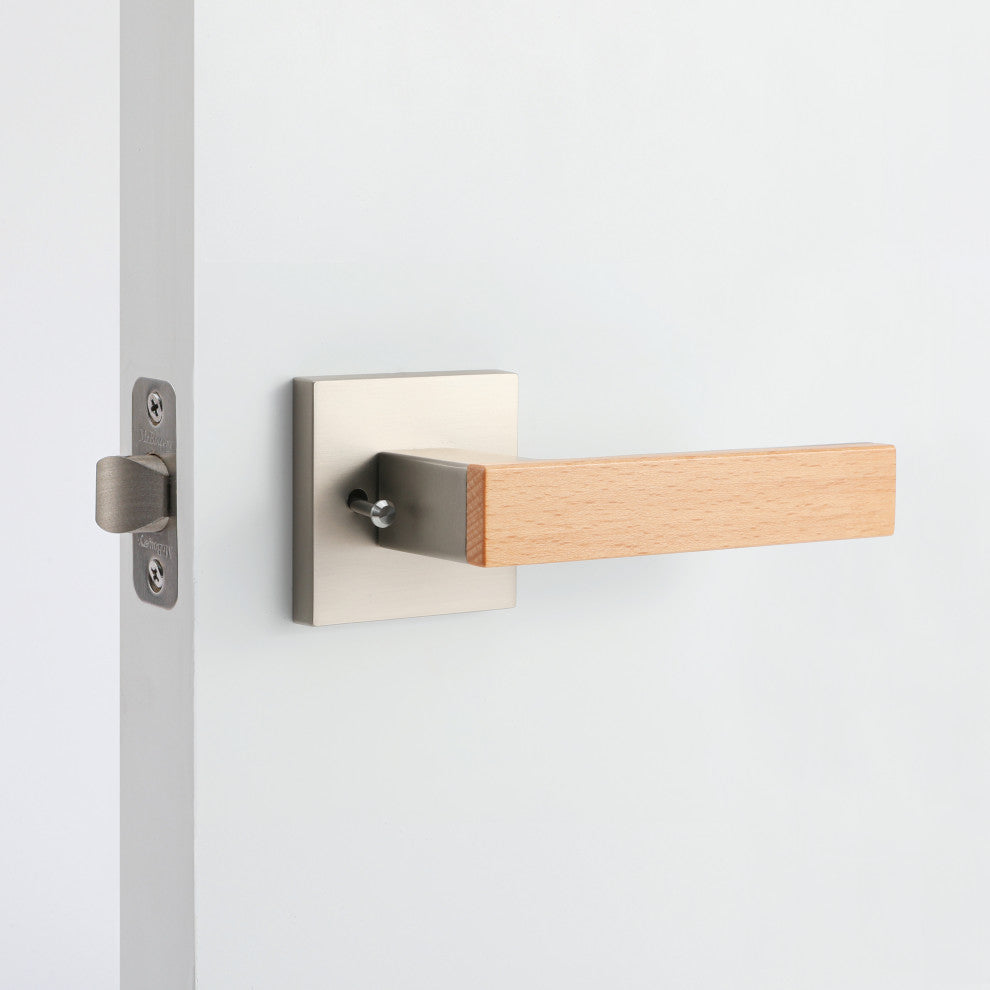 Modern Heavy Duty Designer Interior Door Lever - Summit Collection, Satin Nickel, Privacy Left Hand