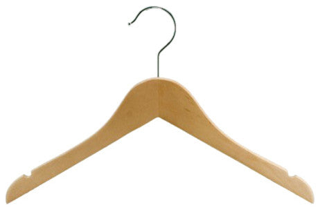 Wooden Junior Top Hanger, Natural/Chrome Finish, Box of 50