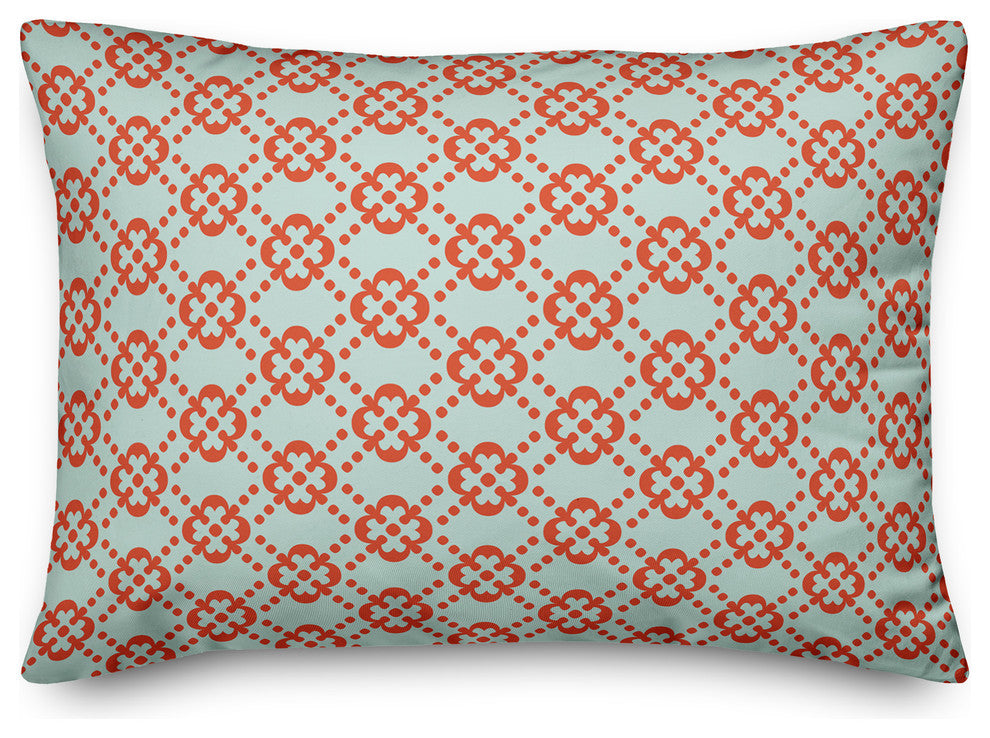 Floral Argyle in Blue and Red Throw Pillow