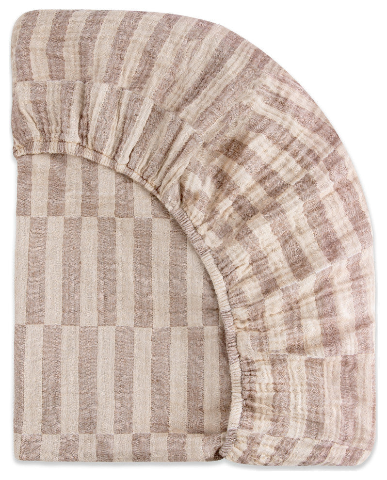 Mini Crib Sheet, GOTS Certified Organic Muslin Cotton, Cocoa Stripe