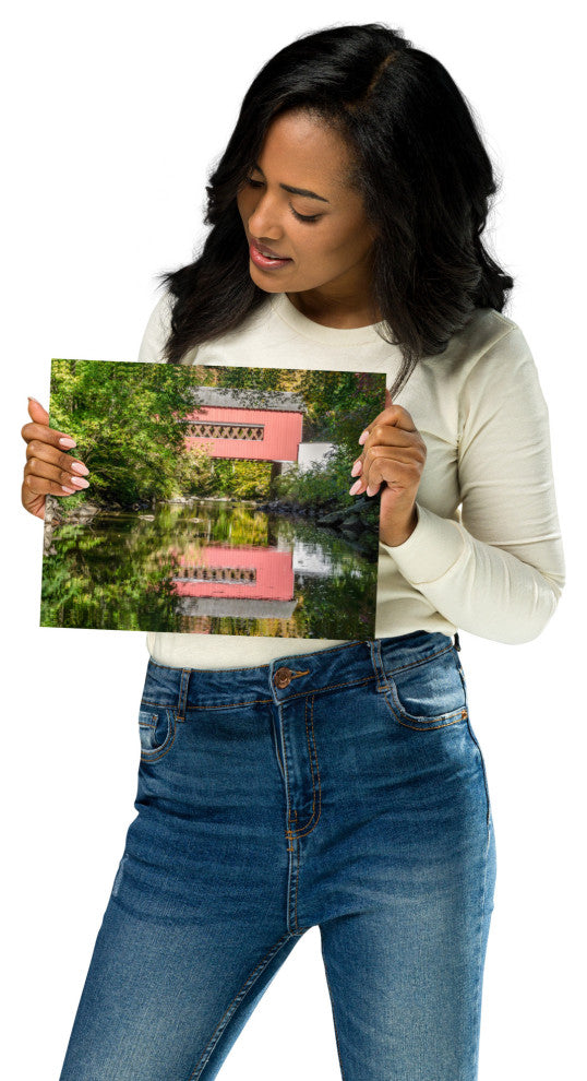 The Reflection of Wooddale Covered Bridge Unframed Wall Art Print, 8" X 10"
