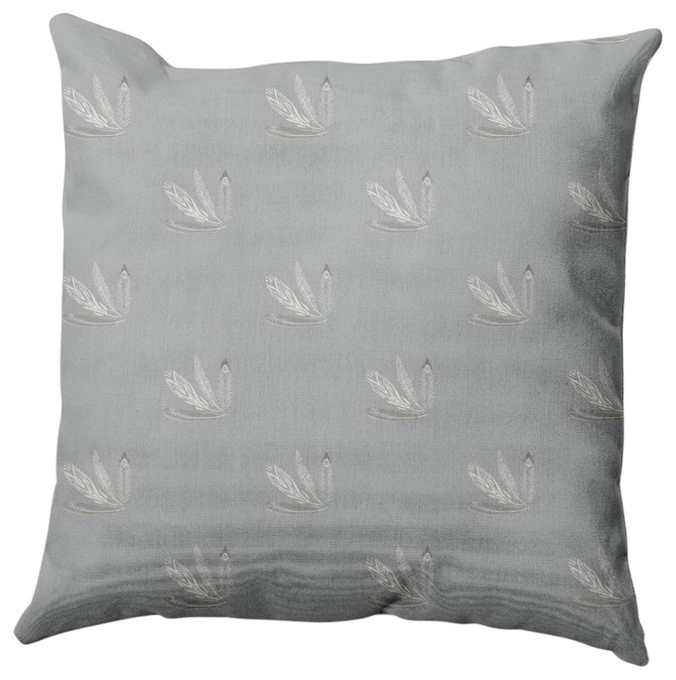 Feather Pattern Decorative Throw Pillow, Gray, 18"x18"