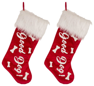 Velvet Christmas Stocking With Plush Cuff- Good Dog,Set of 2
