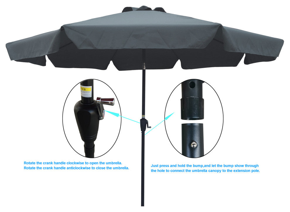 10' Outdoor Patio Market Umbrella With Crank and Push Button Tilt, Dark Gray