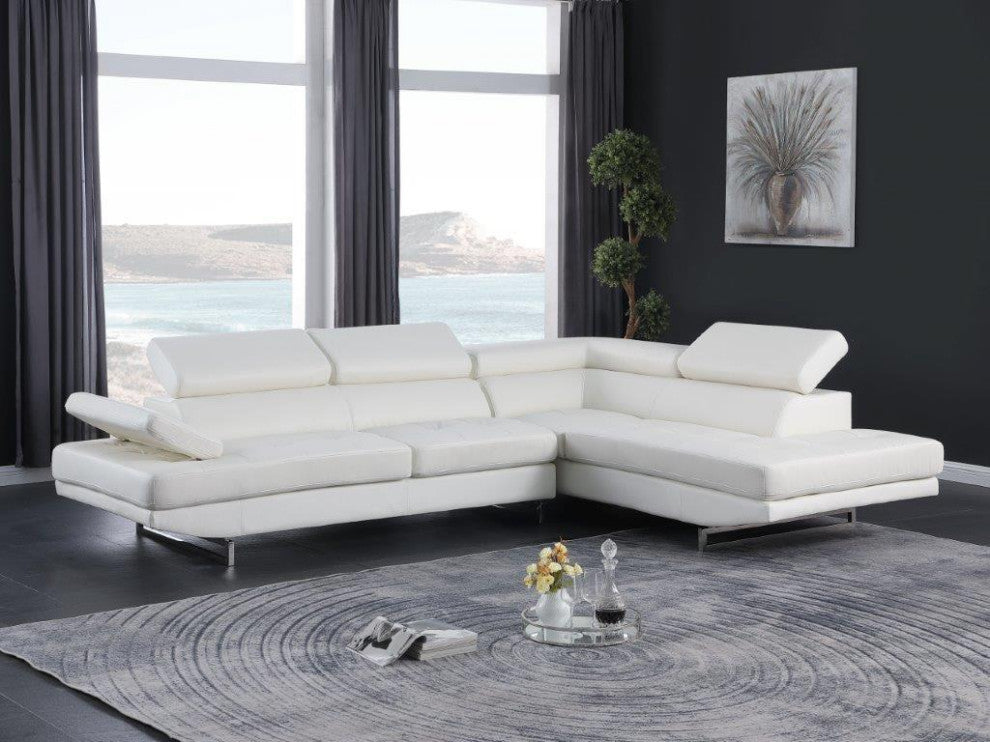 Brooklyn White Leather Air Sectional Right Arm Facing