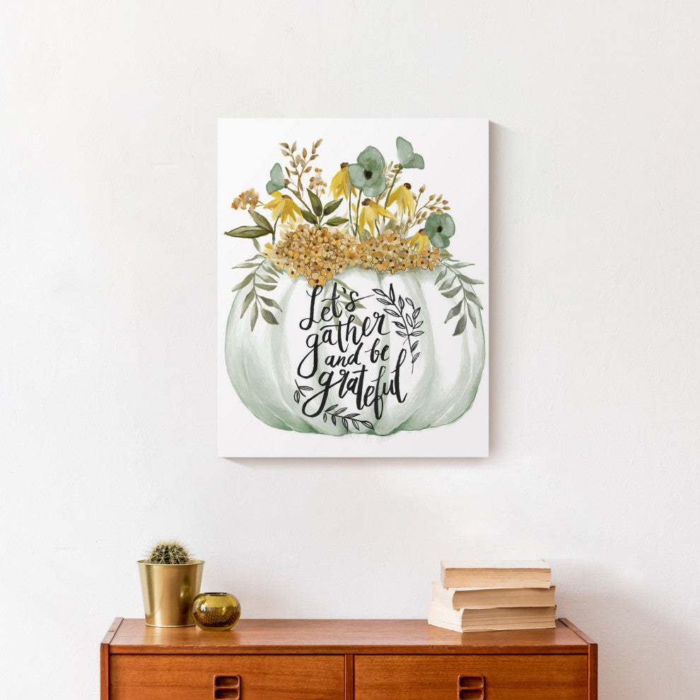 Pumpkin Watercolor Florals 3 16x20 Canvas Wall Art
