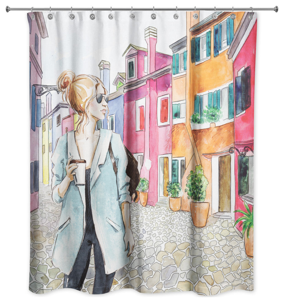 Traveling Woman 71x74 Shower Curtain