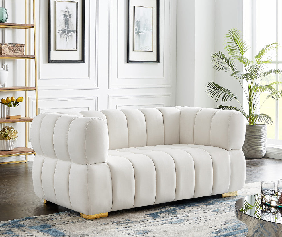 Gwen Velvet Upholstered Chair, Cream, Loveseat