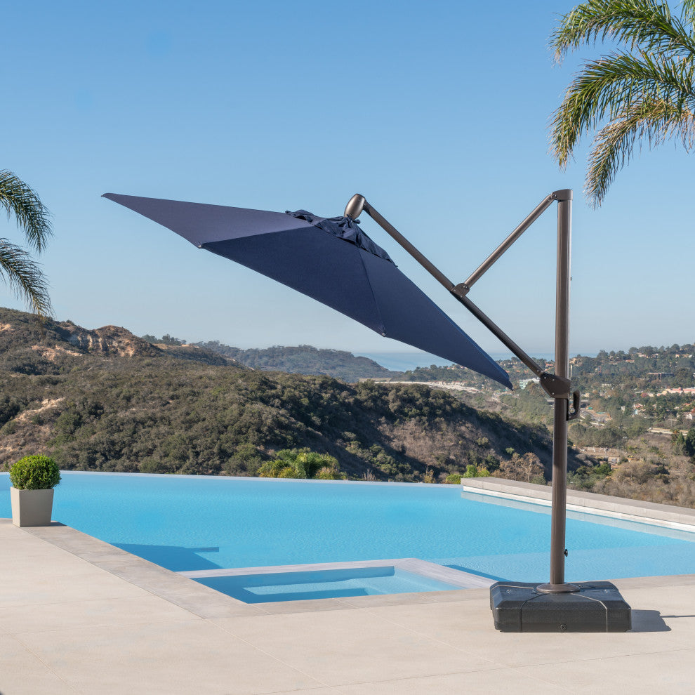 Modular 10ft Sunbrella Outdoor Round Patio Umbrella, Navy Blue