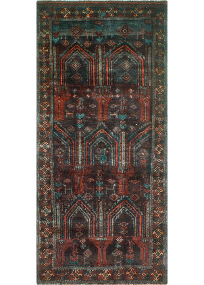 Fine Vintage Distressed Ines Brown/Charcoal Runner, 4'1x8'10