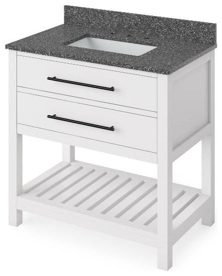 Wavecrest Contemporary White 36" Vanity, Boulder Cultured Marble Top