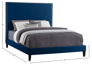 Harlie Velvet Upholstered Bed, Navy, King