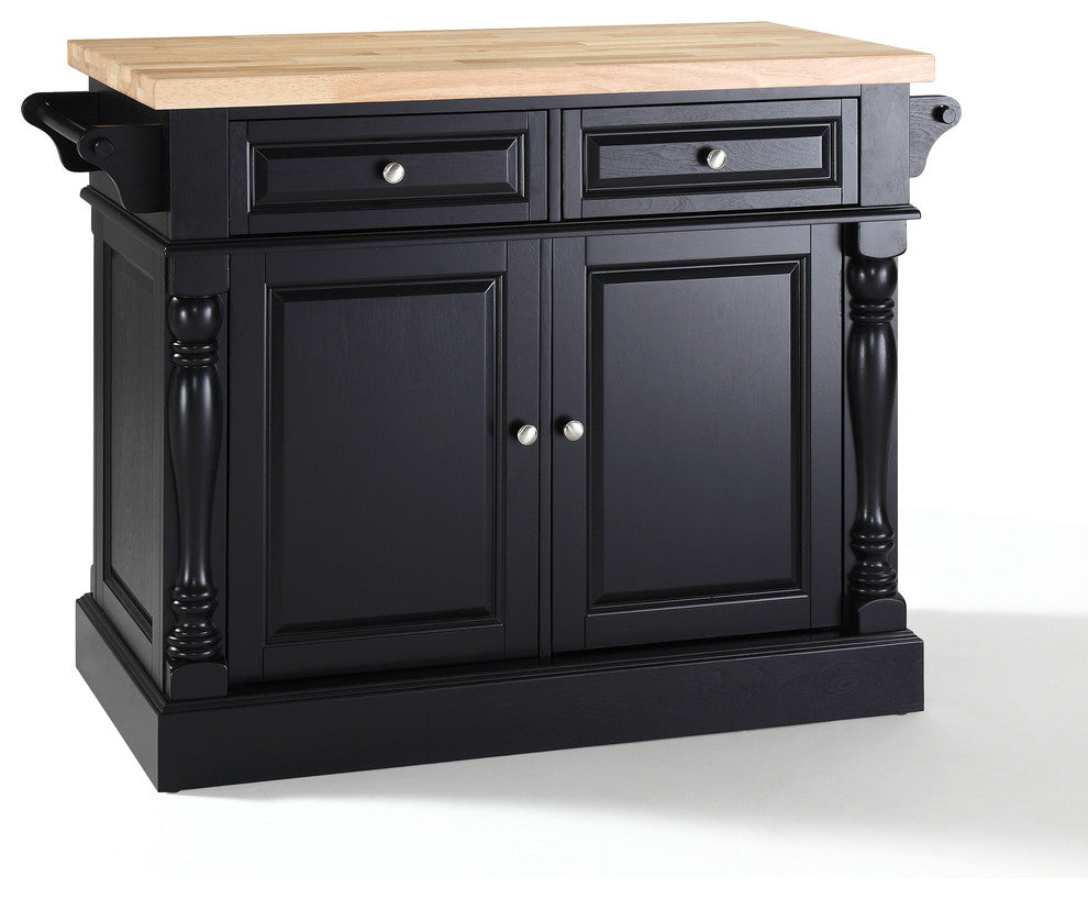 Crosley Furniture Oxford Wood Butcher Block Top Kitchen Island in Black