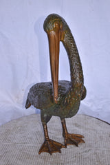 Pelican Standing and Looking Down Bronze Statue - Size: 20"L x 8"W x 22"H.