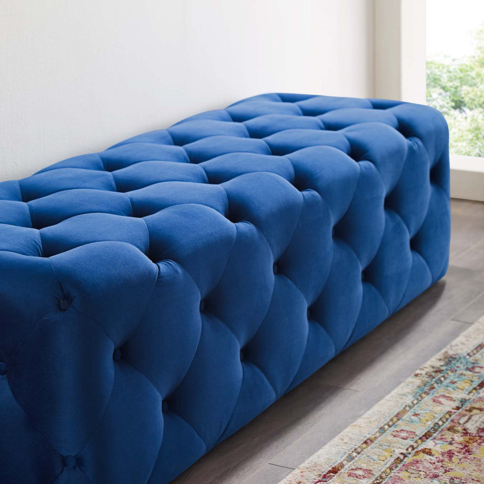 Amour 60" Tufted Button Entryway Performance Velvet Bench-Navy