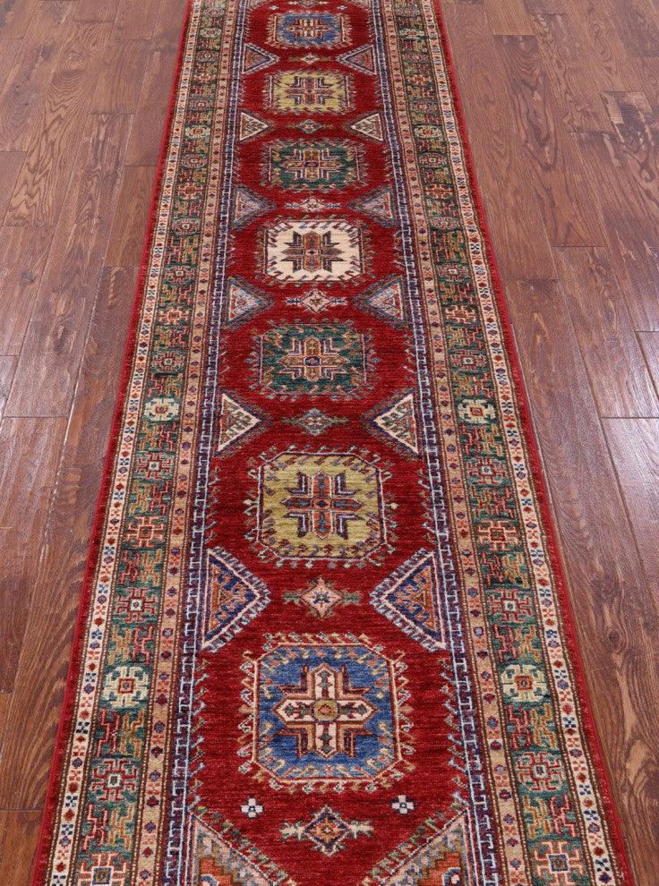 Super Kazak Hand Knotted Runner Rug 2' 7" X 10' 0" - Q12967