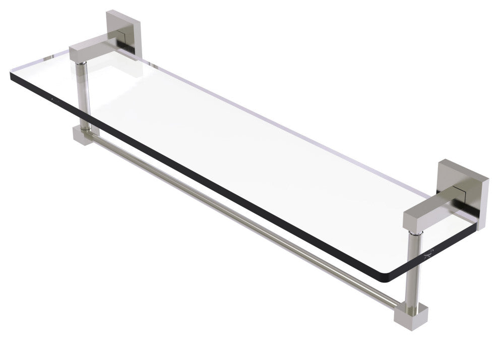 Montero 22" Glass Vanity Shelf with Integrated Towel Bar, Satin Nickel