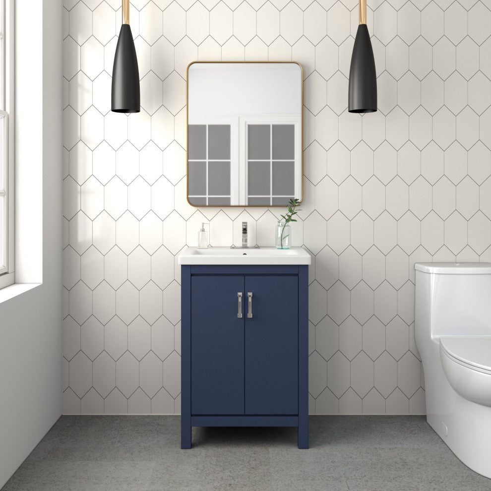 Rectangular Aluminum Framed Wall Mounted Bathroom Mirror, Brushed Gold;, 24" X 30";