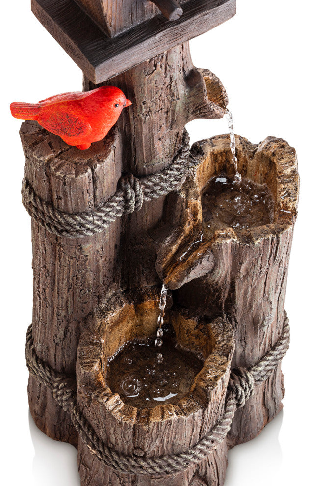 35" Tall Outdoor 3-Tier Birdhouse Water Fountain Yard Art Decor