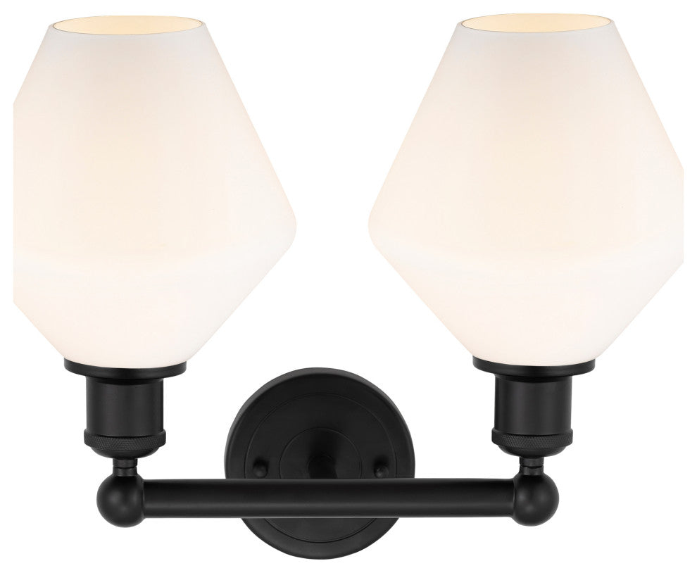 Cindyrella 2-Light 17" Bath Vanity Light, Matte Black -Cased Matte White Shade