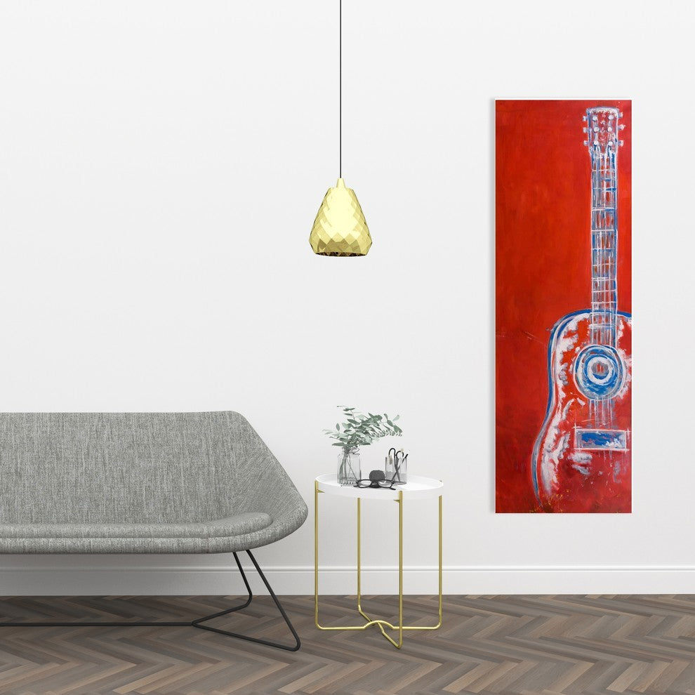Modern Red Abstract Guitar Print on Wrapped Canvas