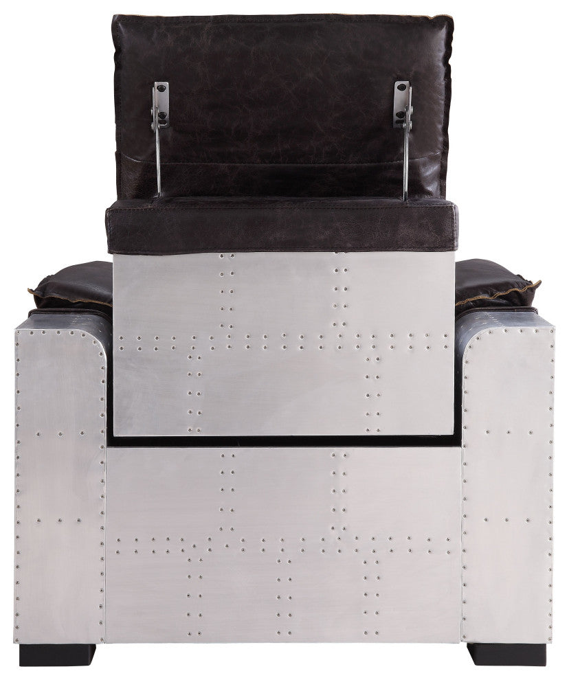 Acme Nernoss Power Motion Recliner Dark Grain Brown Leather and Aluminum