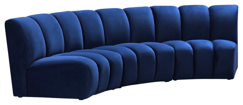 Infinity Channel Tufted Velvet Modular Chair, Navy, 3 Piece