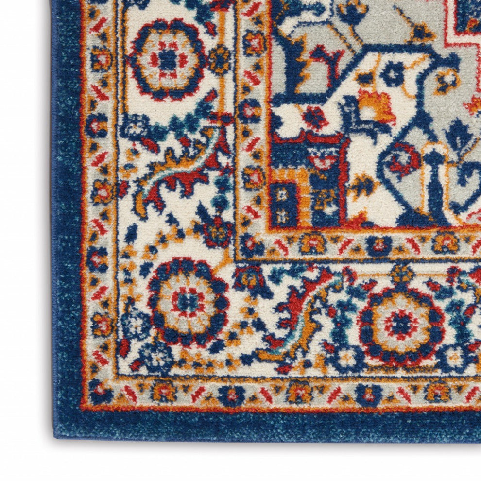 8' X 10' Blue And Ivory Power Loom Area Rug
