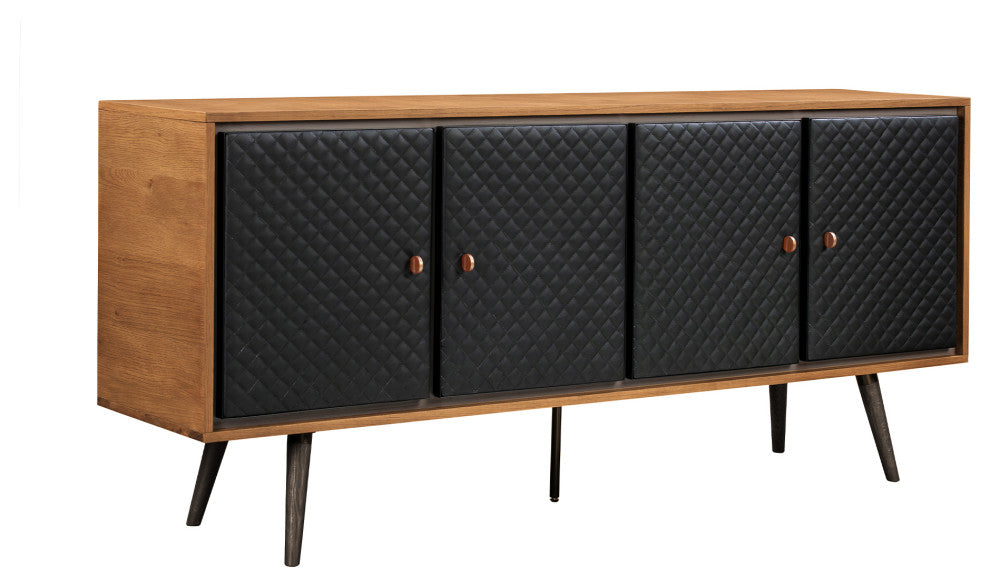 Coco Rustic Oak Wood and Faux Leather Sideboard Cabinets