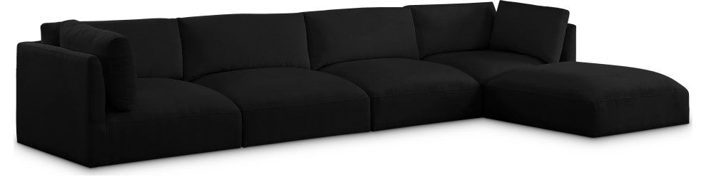 Ease Fabric Upholstered L-Shaped Modular Sectional, Black, 4 Piece: 2 Corner, 2 Armless, 1 Ottoman