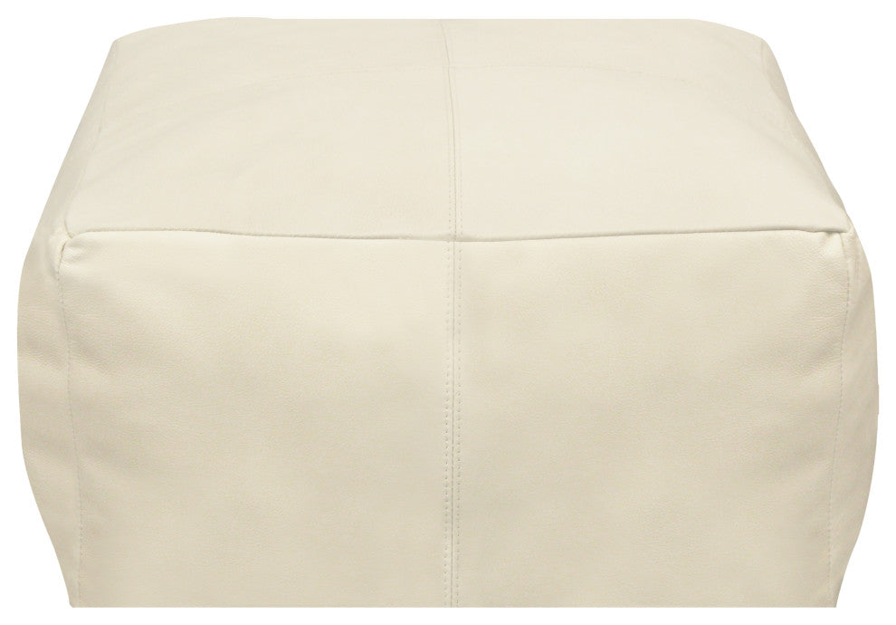 Lash Java Leather Pouf, Dark brown, Ivory