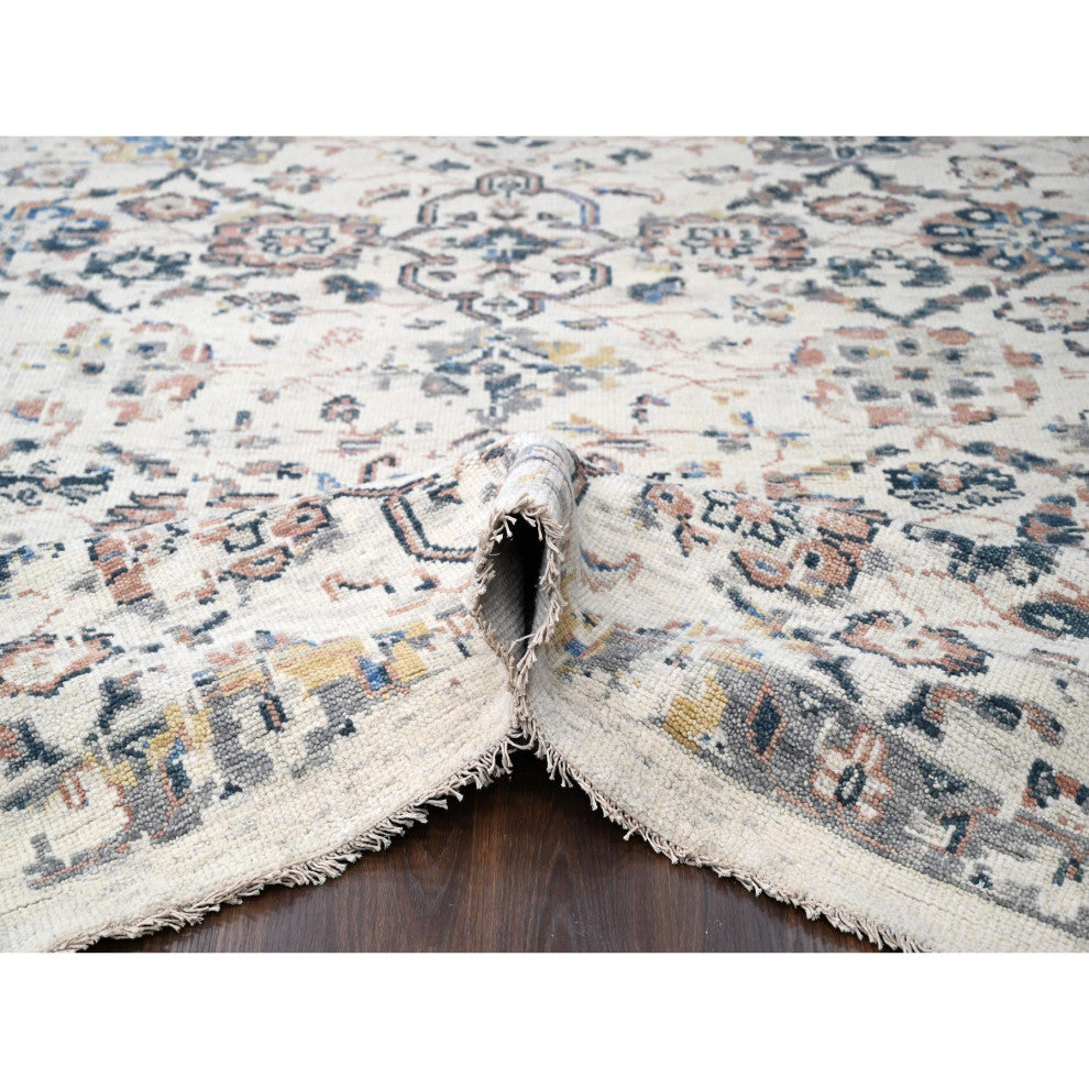 Ivory Mahal Design 100% Wool Hand Knotted Oriental Rug, 11'10"x17'8"