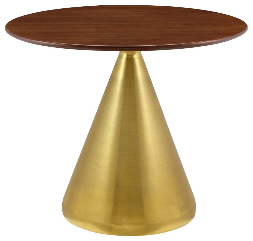 Dining Table, Round, Wood, Metal, Gold Brown Walnut, Modern, Restaurant