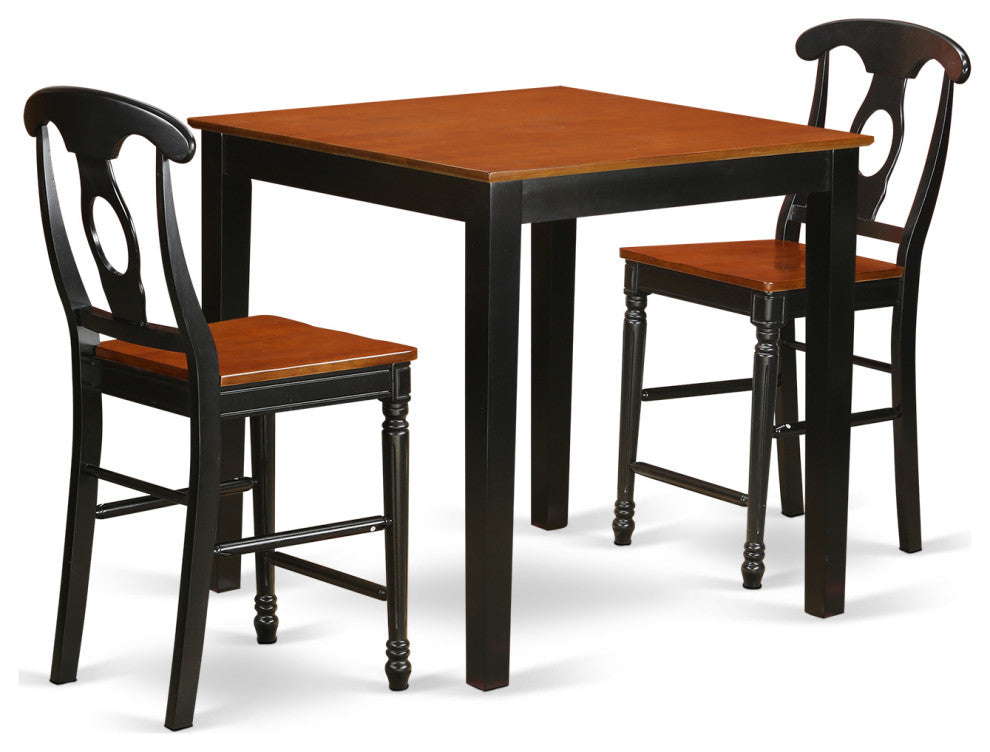 3 Pc Counter Height Dining Set, Table, 2 Counter Height Stool, Black & Cherry