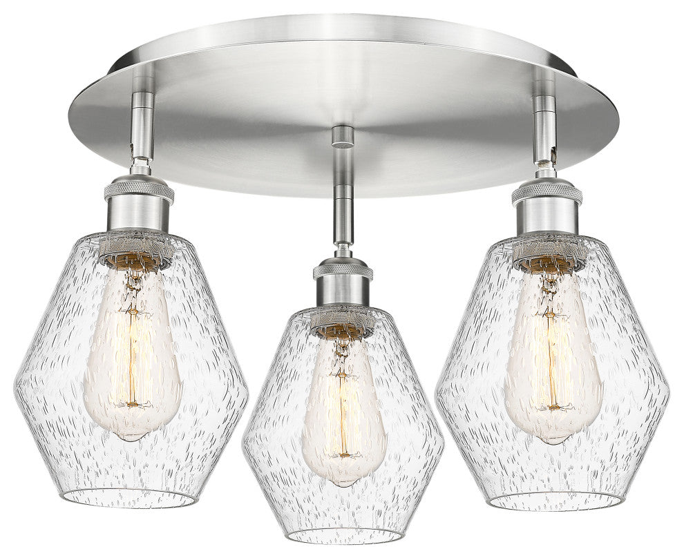 Cindyrella-3 Light 18" Flush Mount-Satin Nickel, Seedy Glass Shade