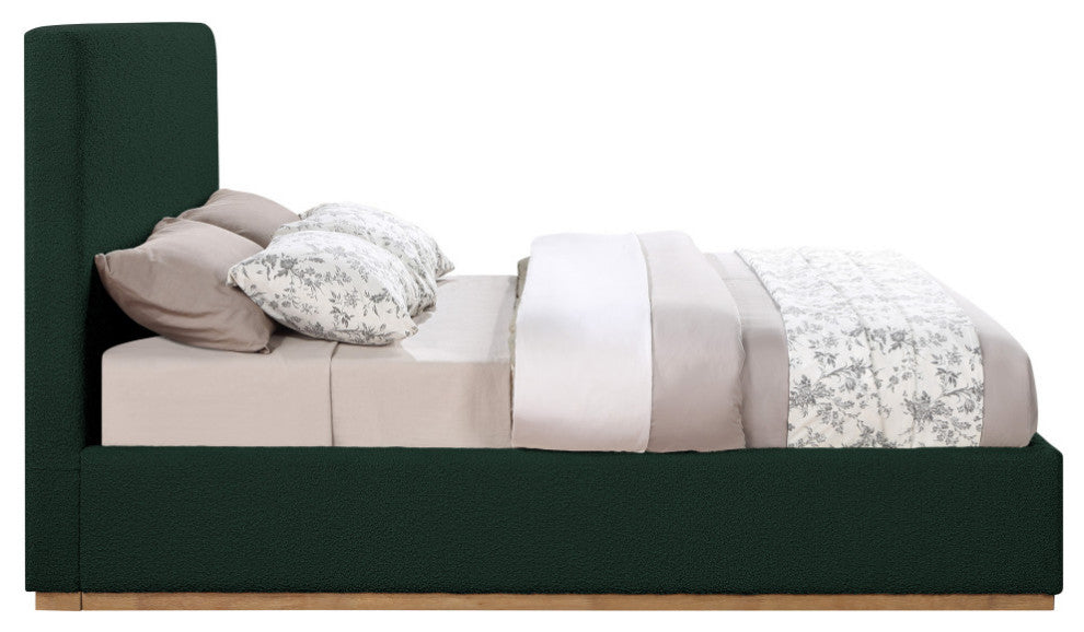Monaco Boucle Fabric Upholstered Bed, Green, King