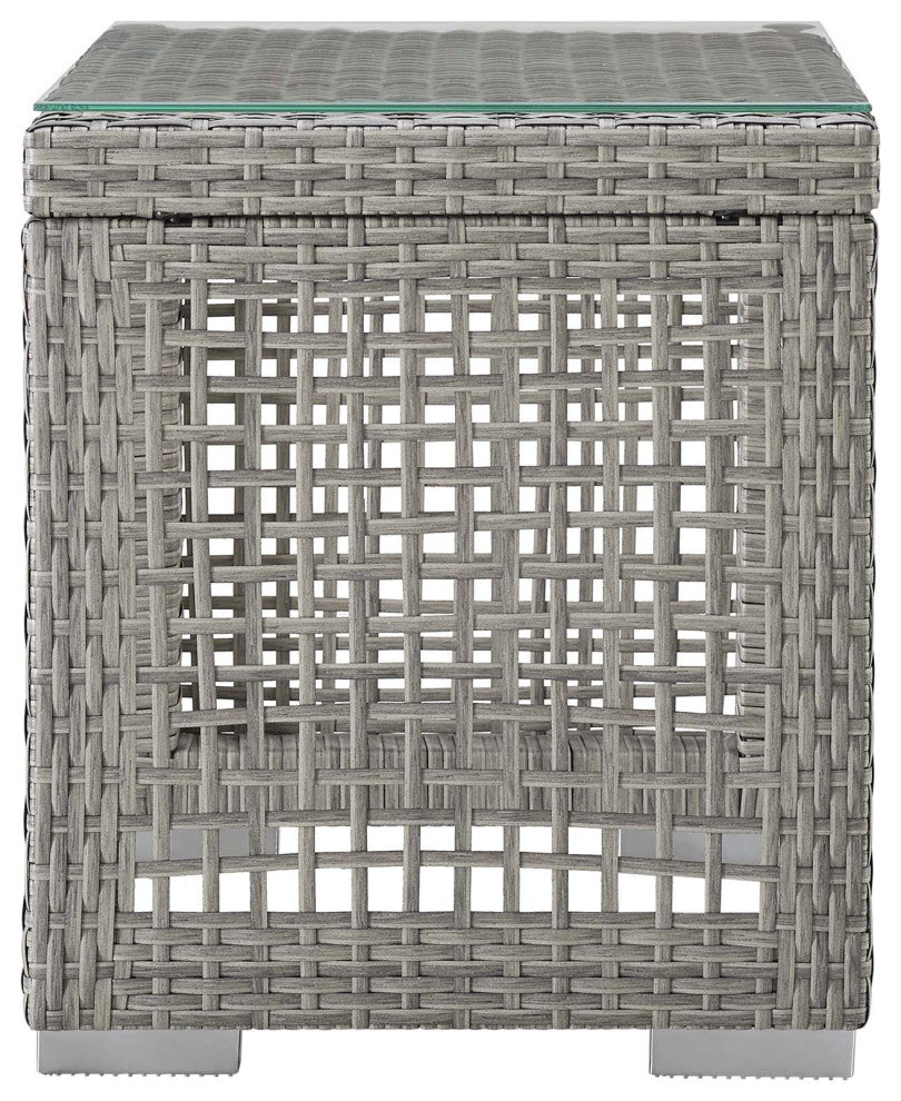 Modern Outdoor Patio Chair and Coffee Side Table Set, Rattan Fabric, Grey Gray