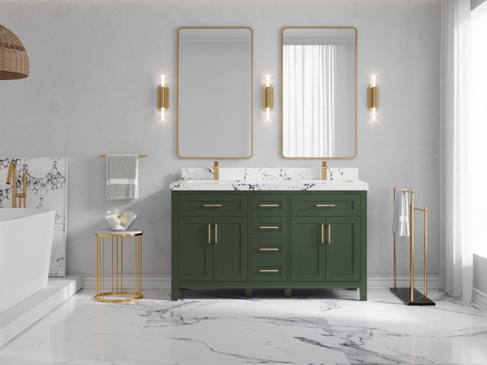 Cambridge 60" Double Bathroom Vanity in Pewter Green 2" Viola Night