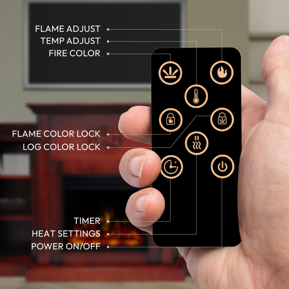 Sanoma Electric Fireplace Heater With 72" Bookshelves, Cherry