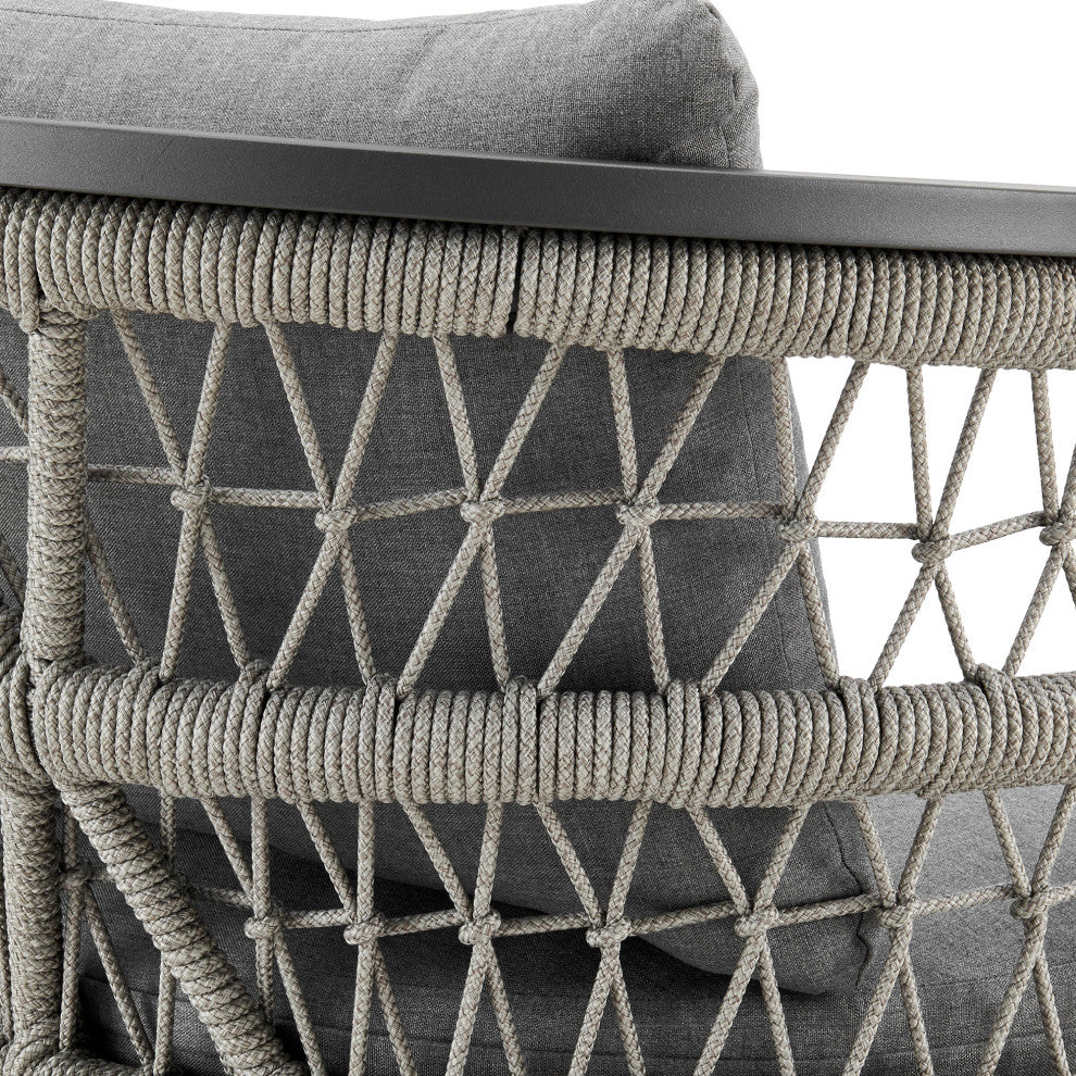 Zella Outdoor Patio 7-Piece Dining Set, Aluminum Light Gray Rope/Cushions