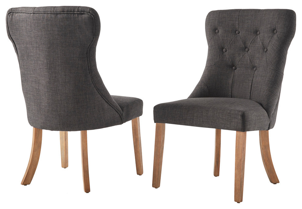 Keighley Button Tufted Hourglass Dining Chair, Set of 2, Dark Grey