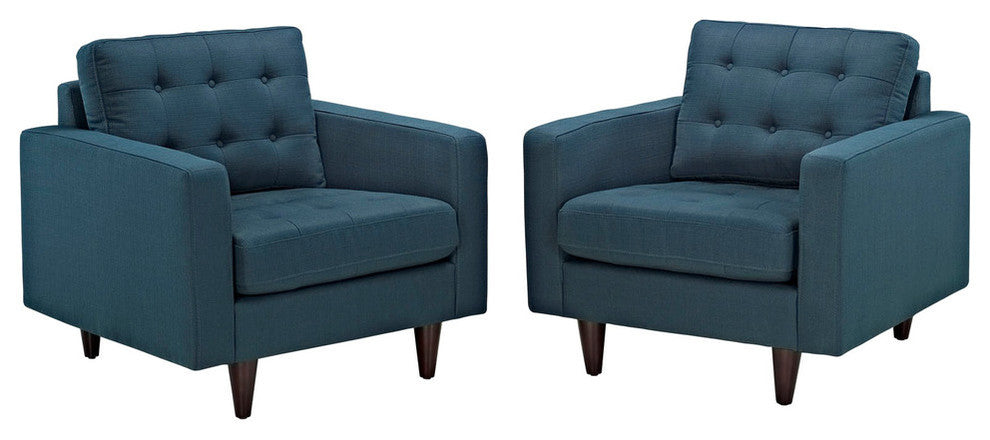 Modern Contemporary Living Room Armchair, Azure, Set of 2
