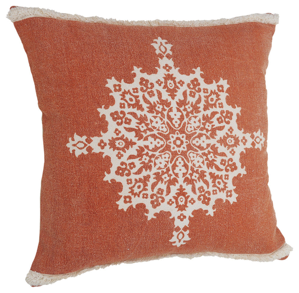 Casual Floral Mandala Medallion Throw Pillow with Tufted Border