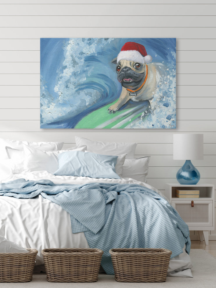 "Santa Catching the Wave" Painting Print on Wrapped Canvas, 24x16