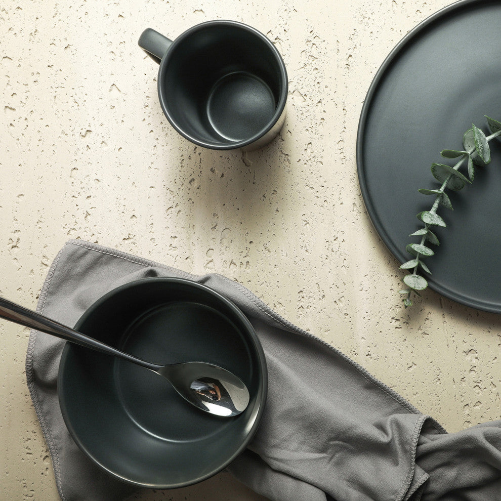 Stone Lain Celina Stoneware 16 Piece Dinnerware Set, Gray Matte