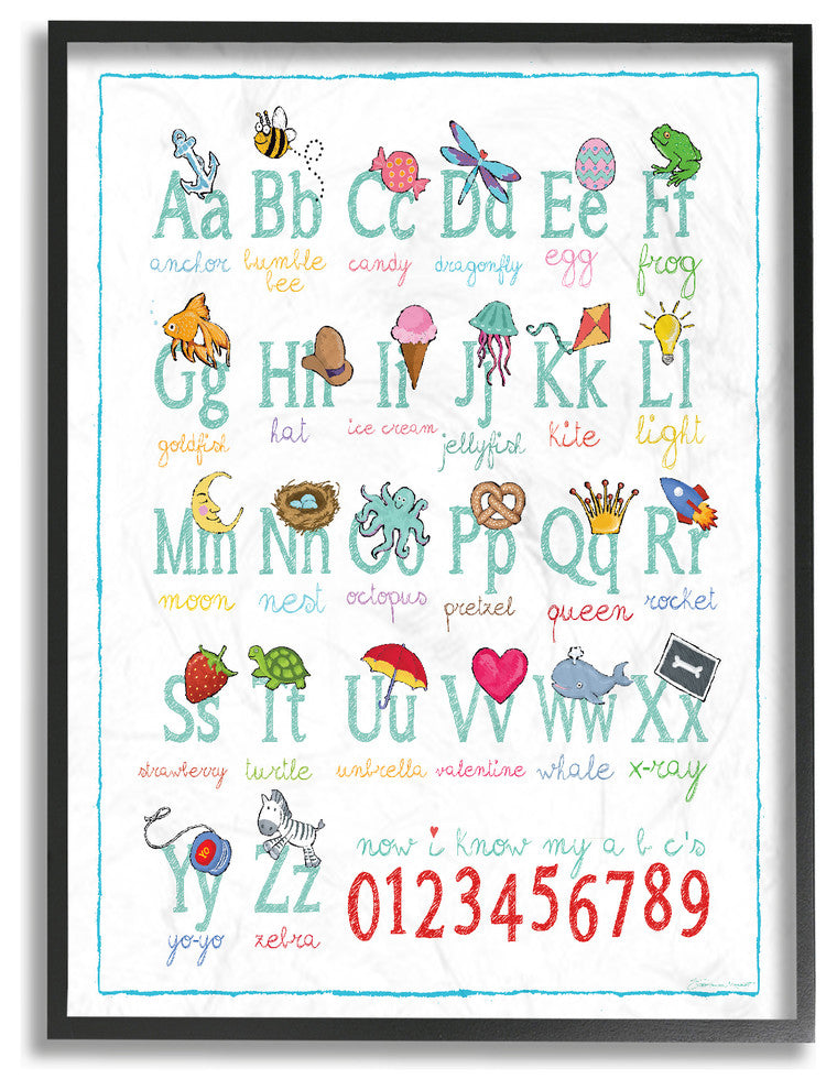 Abc 123 Songs And Icons, Framed Giclee Texturized, 11"x14"