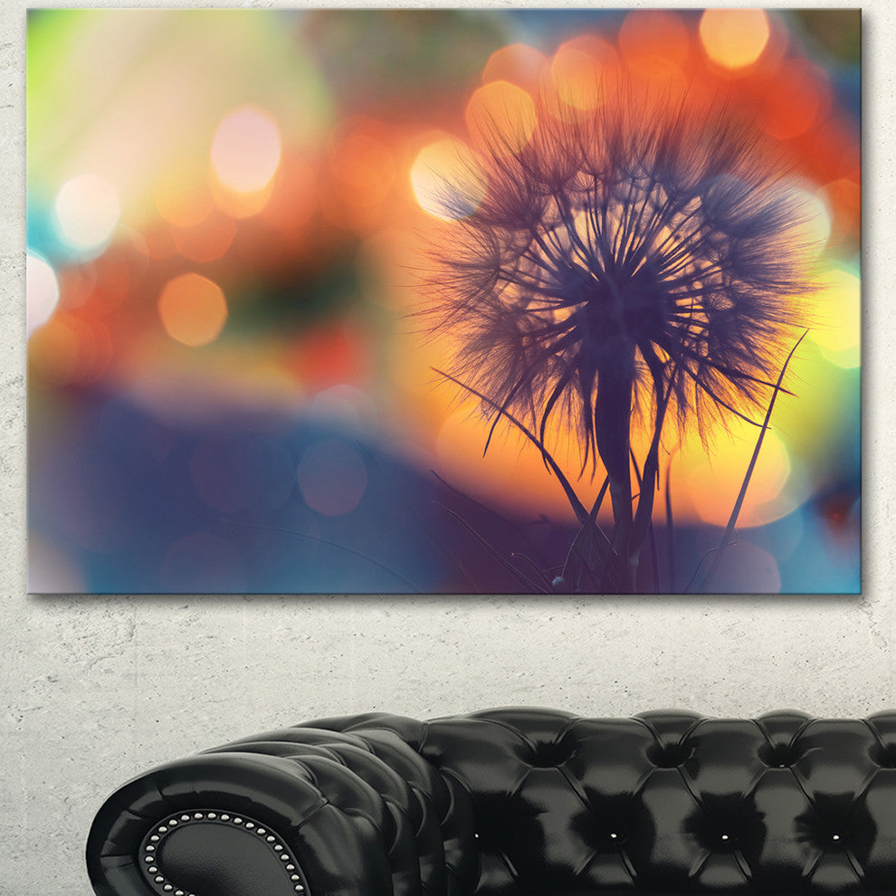 Dandelion Flower on Orange Background, Floral Canvas Art Print, 40"x30"
