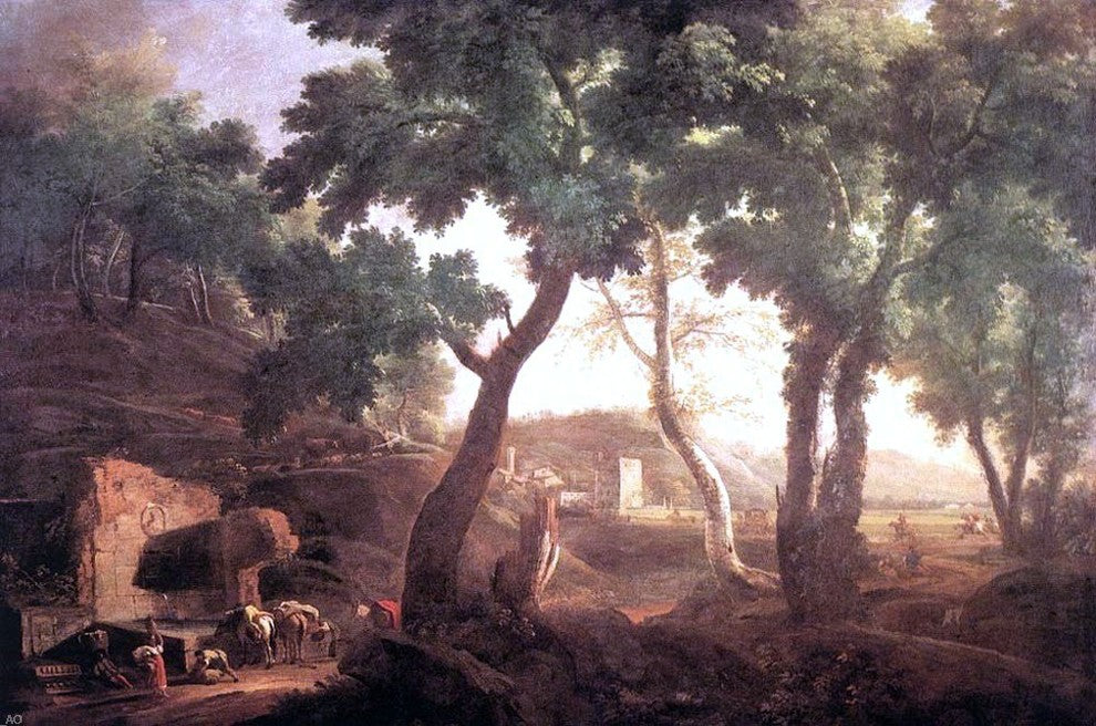 Marco Ricci Landscape With Watering Horses, 18"x27" Wall Decal
